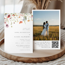 Elegant Summer Wildflower QR Code Photo Wedding Inbjudningar