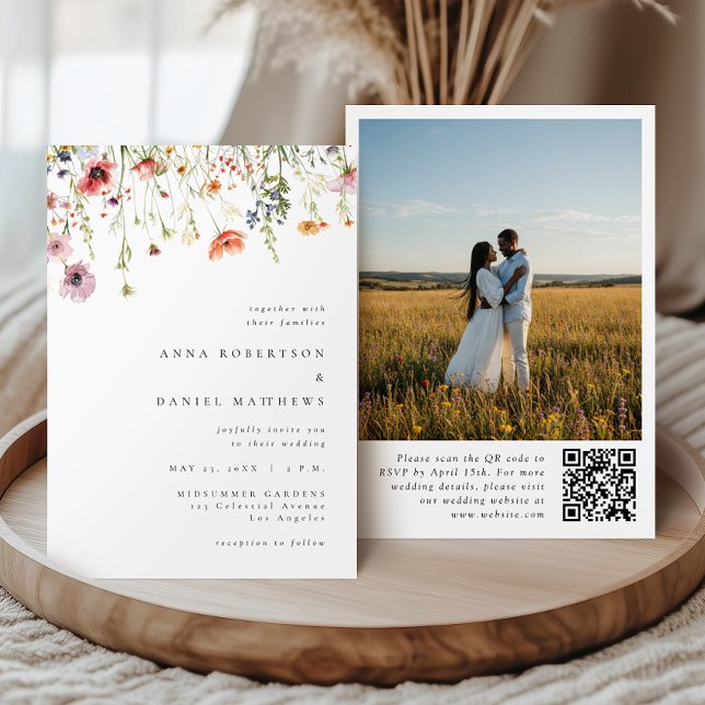 Elegant Summer Wildflower QR Code Photo Wedding Inbjudningar (Skapare uppladdad)