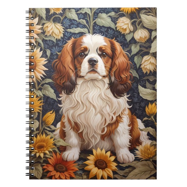 Elegant Sunblommor Cavalier Kung Charles Spain Anteckningsbok (Framsidan)