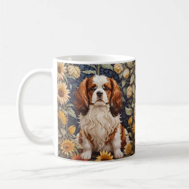 Elegant Sunblommor Cavalier Kung Charles Spain Kaffemugg (Vänster)