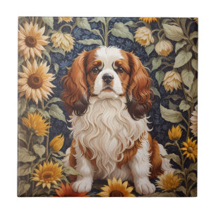 Elegant Sunblommor Cavalier Kung Charles Spain Kakelplatta