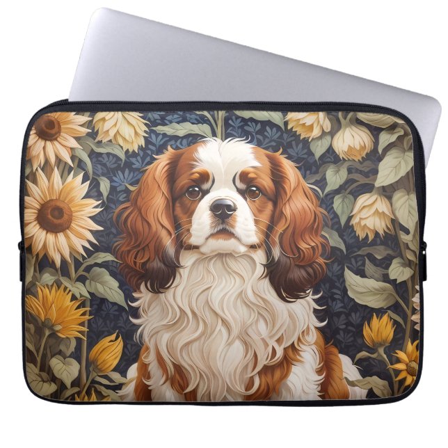 Elegant Sunblommor Cavalier Kung Charles Spain Laptop Fodral (Framsidan)
