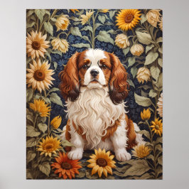 Elegant Sunblommor Cavalier Kung Charles Spain Poster