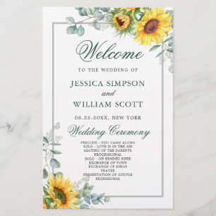 Elegant Sunblommor Rustic Bröllop Ceremony-program