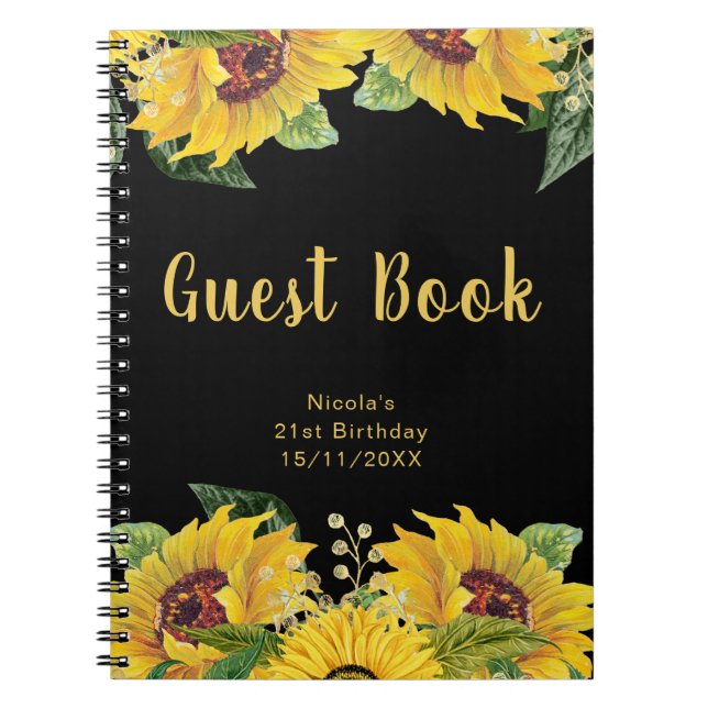 Elegant Sunflowers and Foliage Birthday Guest Book Anteckningsbok (Framsidan)