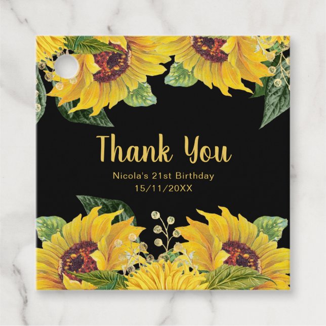 Elegant Sunflowers and Foliage Birthday Party Gåvor Etiketter (Framsida)
