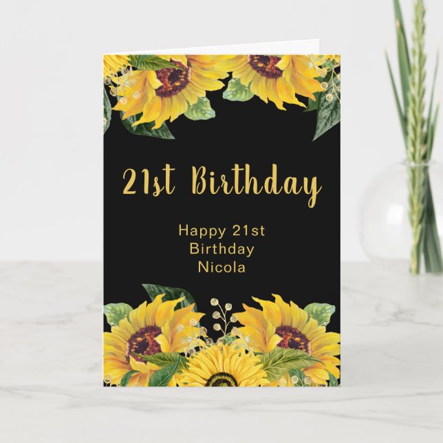 Elegant Sunflowers and Foliage Birthday Party Kort (Framsida)