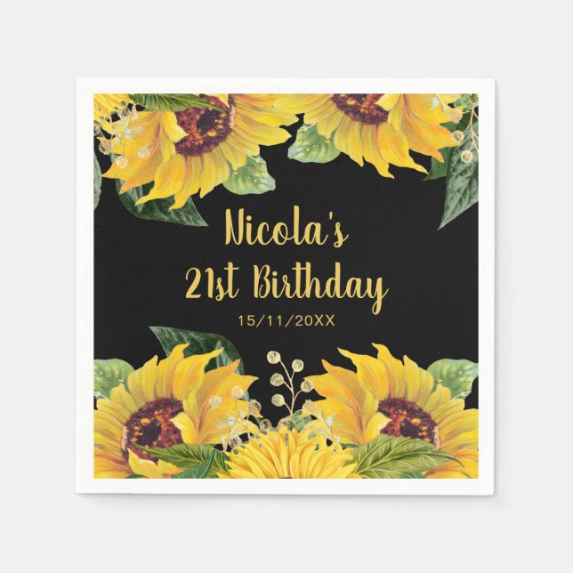 Elegant Sunflowers and Foliage Birthday Party Pappersservett (Framsidan)