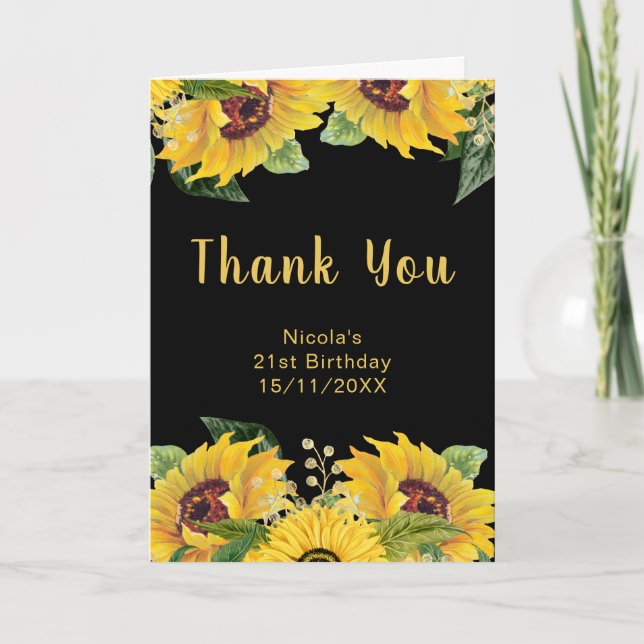 Elegant Sunflowers and Foliage Birthday Party Tack Kort (Framsida)