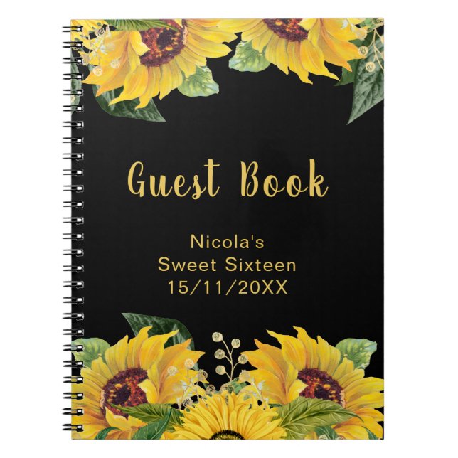 Elegant Sunflowers and Foliage Sweet Sixteen Guest Anteckningsbok (Framsidan)