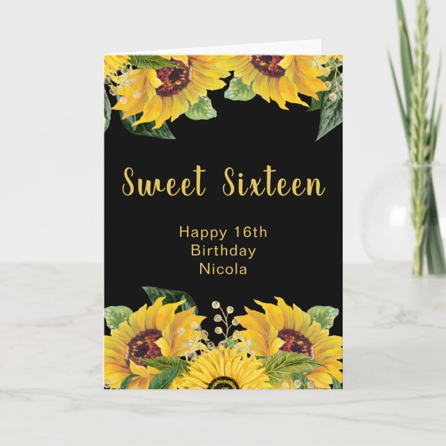 Elegant Sunflowers and Foliage Sweet Sixteen Kort (Framsida)