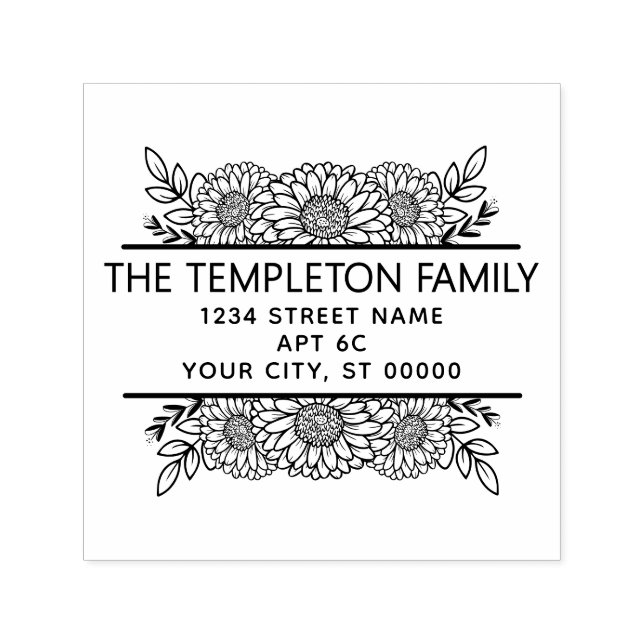 Elegant Sunflowers Border Name Return Address Självfärgande Stämpel (Design)