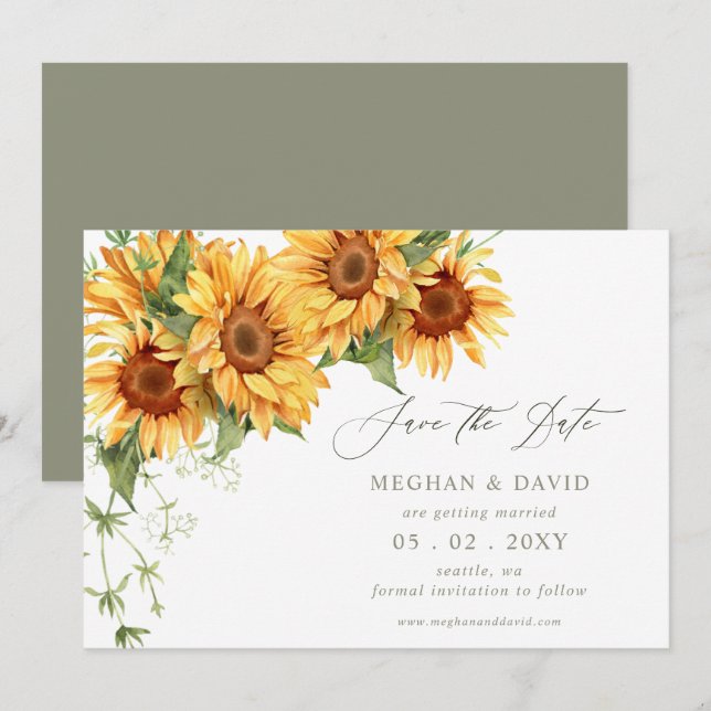 Elegant Sunflowers Garden Floral Save the Date Meddelande (Fram/baksida)
