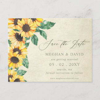 Elegant Sunflowers Garden Floral Save the Date Meddelande Vykort