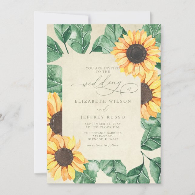 Elegant Sunflowers Garden Floral Wedding Inbjudningar (Framsida)