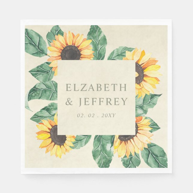 Elegant Sunflowers Garden Floral Wedding Pappersservett (Framsidan)