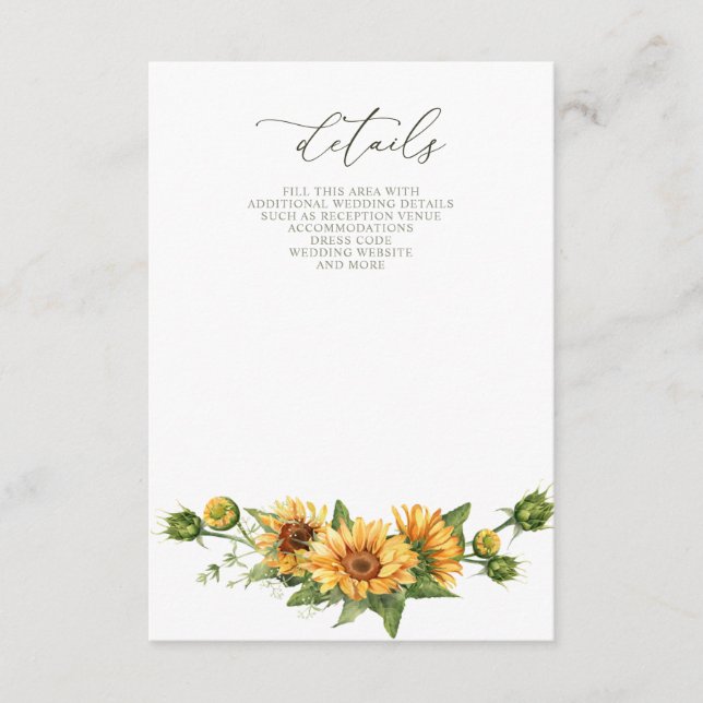 Elegant Sunflowers Garden Floral Wedding  Tilläggskort (Framsida)
