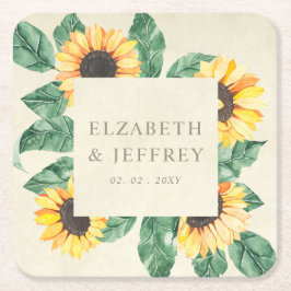 Elegant Sunflowers Garden Floral Wedding Underlägg Papper Kvadrat