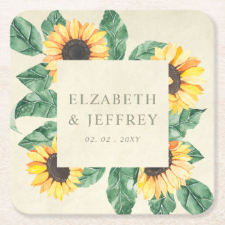 Elegant Sunflowers Garden Floral Wedding Underlägg Papper Kvadrat