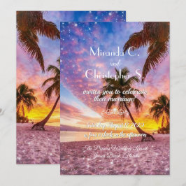Elegant Sunset Beach and Stars Summer Bröllop Inbjudningar