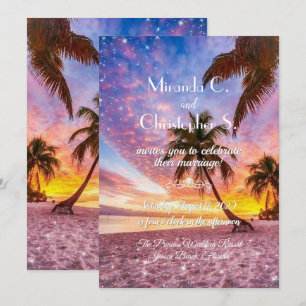 Elegant Sunset Beach and Stars Summer Bröllop Inbjudningar