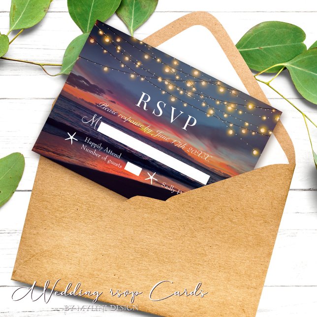 Elegant Sunset Beach String Ljus, sommartid Bröllo OSA Kort (Skapare uppladdad)