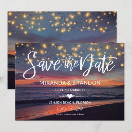 Elegant Sunset Beach String Ljus, sommartid Bröllo Spara Datumet