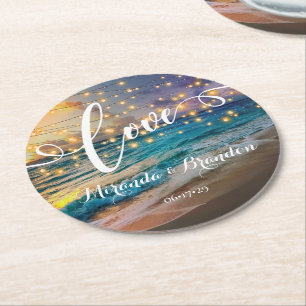Elegant Sunset Beach String Ljus, sommartid Bröllo Underlägg Papper Rund