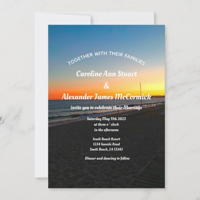 Elegant Sunset Beach Summer Nautical Bröllop Inbjudningar (Framsida)