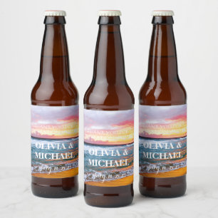 Elegant Sunset Beach Tropical Summer Elegant Ölflaska Etikett