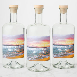 Elegant Sunset Beach Tropical Summer Elegant Spritflaskor Etikett