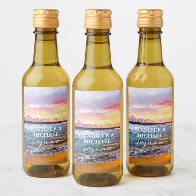 Elegant Sunset Beach Tropical Summer Elegant Vinetikett (Flaskor)