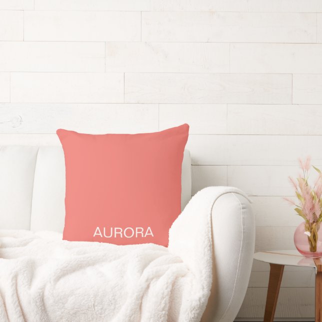 Elegant Sunset Coral Personlig Namn - Kudde (Soffa)