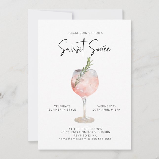 Elegant Sunset Soiree Drinks Cocktail Party Rosa Inbjudningar (Framsida)