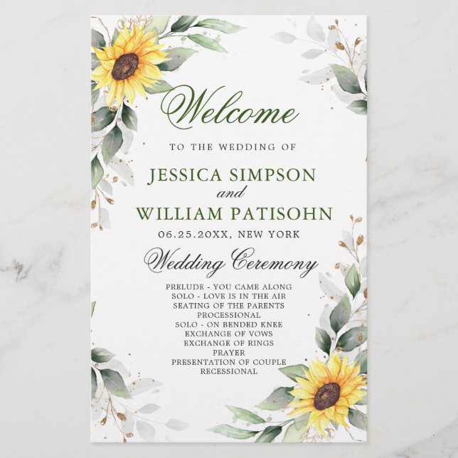 Elegant Sunwers Blommigt Bröllop Ceremony-programm (Framsida)