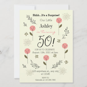 Elegant Suprise Blommigt 50:e födelsedagsinbjudan Inbjudningar