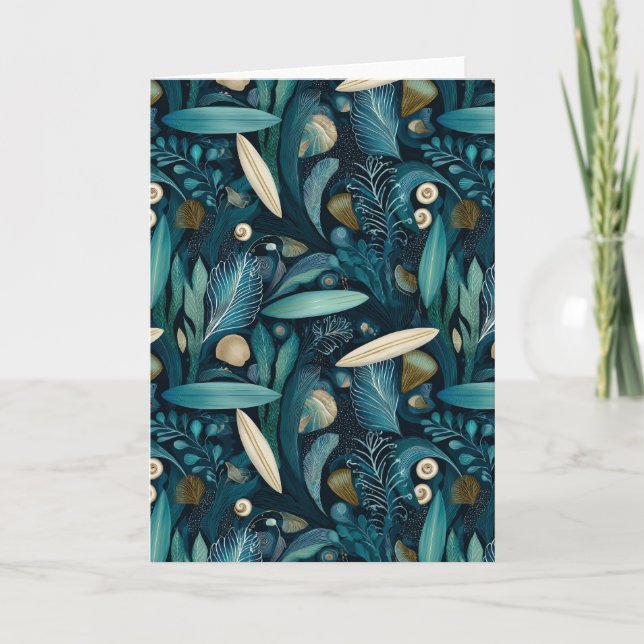 Elegant Surfbräda och Kelp Strand Kort (Framsida)