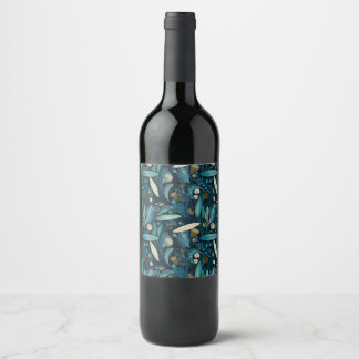 Elegant Surfbräda och Kelp Strand Presentpapper Vinflaska Etikett