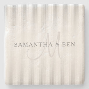 Elegant Surname Monogram & Thin Grått Rand Stenunderlägg