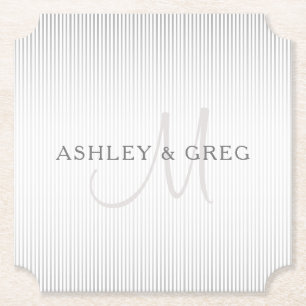 Elegant Surname Monogram & Thin Grått Rand Underlägg Papper