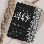 Elegant Surprise 40:e födelsedagssparkles Silver Inbjudningar<br><div class="desc">Elegant 40:e födelsedagsinbjudan till Party Sparkles. Med ljus,  sträng och gnistor. Underbar för 30:e,  40:e,  50:e,  60:e och 70:e födelsedag och mer!</div>