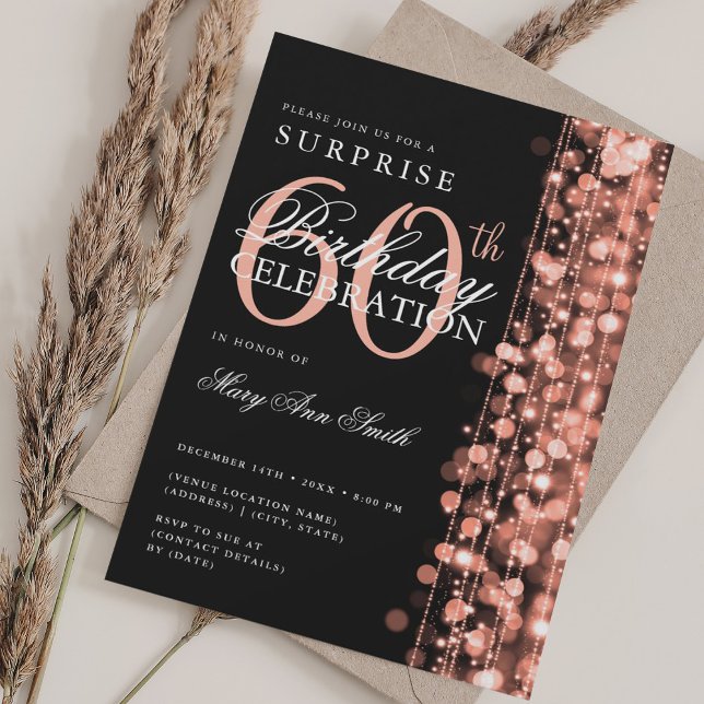 Elegant Surprise 60:e födelsedagssparkles Ro Guld Inbjudningar (Elegant Surprise 60th Birthday Sparkles Rose Gold Invitation)