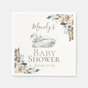 Elegant Svan Blommigt Neutralt Baby Shower Pappersservett