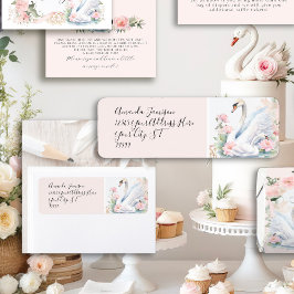 Elegant Svan Blommigt Rosa Ribbon Returadress Returadress Etikett