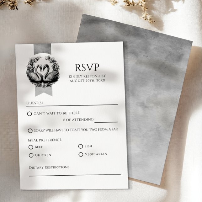 Elegant Svan Bröllop OSA-kort | Svartvitt OSA Kort (Elegant RSVP )