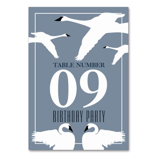 Elegant Svan, Födelsedagsfest Bord nr Bordsnummer (Framsidan)