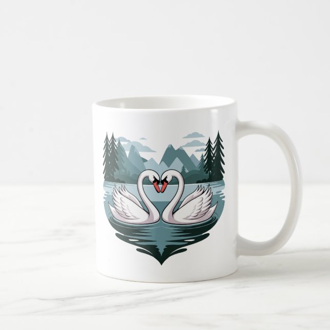 Elegant Svan Heart Design Mugg - Valentineser Gått (Höger)