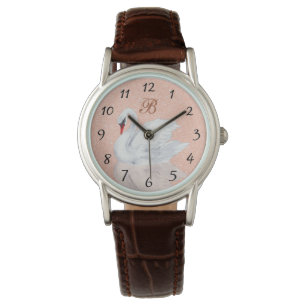 Elegant Svan Monogram Ro Guld Glitter Armbandsur