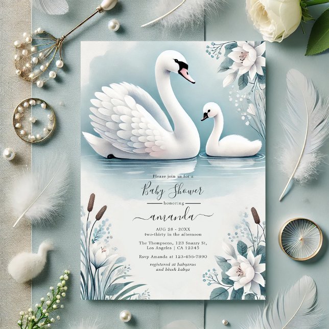 Elegant Svan och Cygnet Baby Shower Inbjudningar (Elegant Swan and Cygnet Baby Shower Invitation)