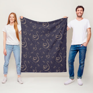 Elegant Svan och Löv Mönster Fleecefilt